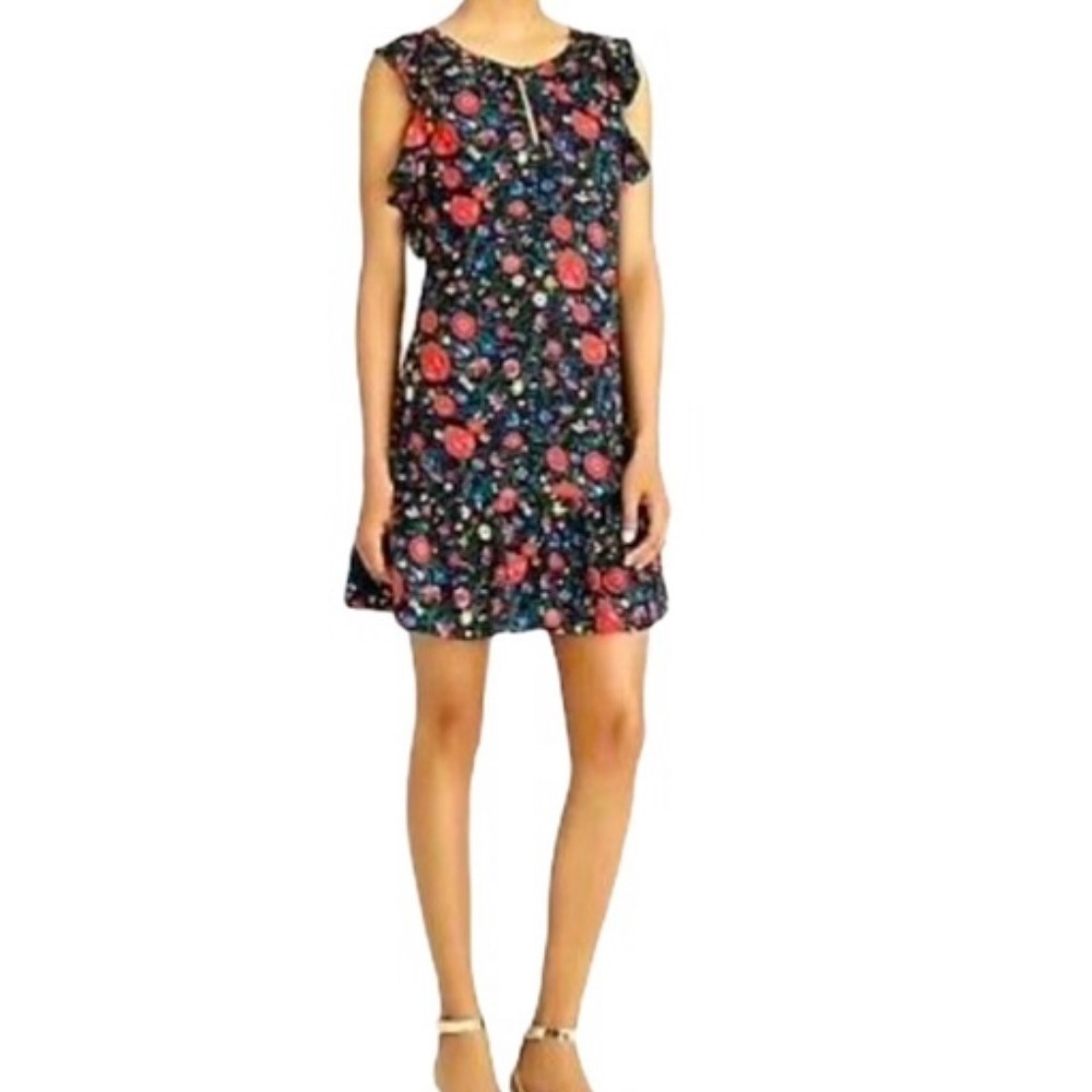 J.Crew Black Floral Ruffle Sleeve Mini Dress XS NWT WeddingGuest Feminine